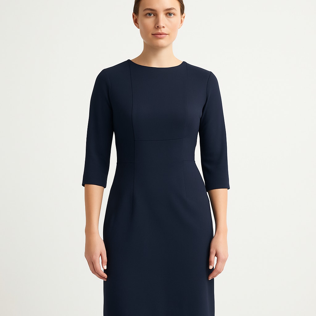 Mm.Lafleur Navy Sheath Dress Tailored Workwear Midi Dress With 3/4 Sleeves 4